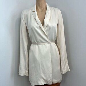 Zara Women’s XS Off White Draped Satin Wrap Blazer Dress Belted Long Sleeve Midi